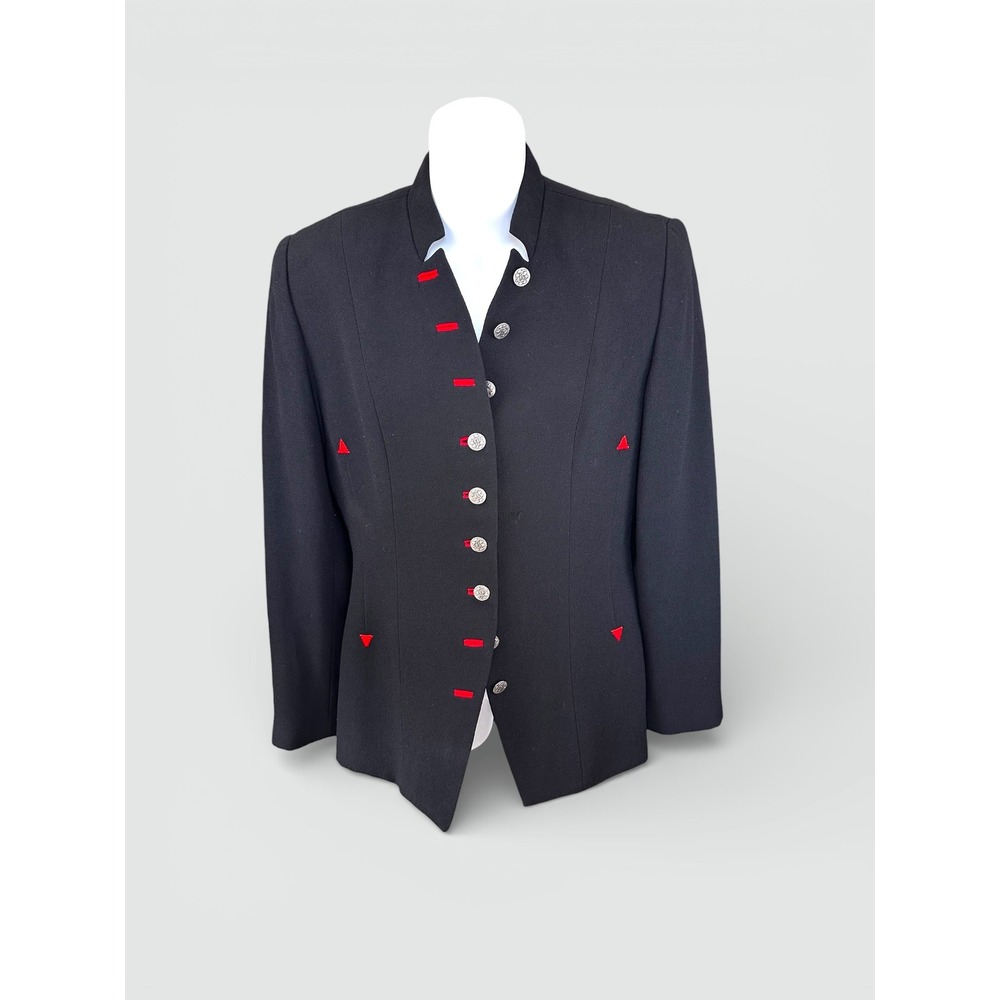 Zelda Vintage Black Red Trim Mandarin Collar Button Front Blazer Jacket Size‎ 8